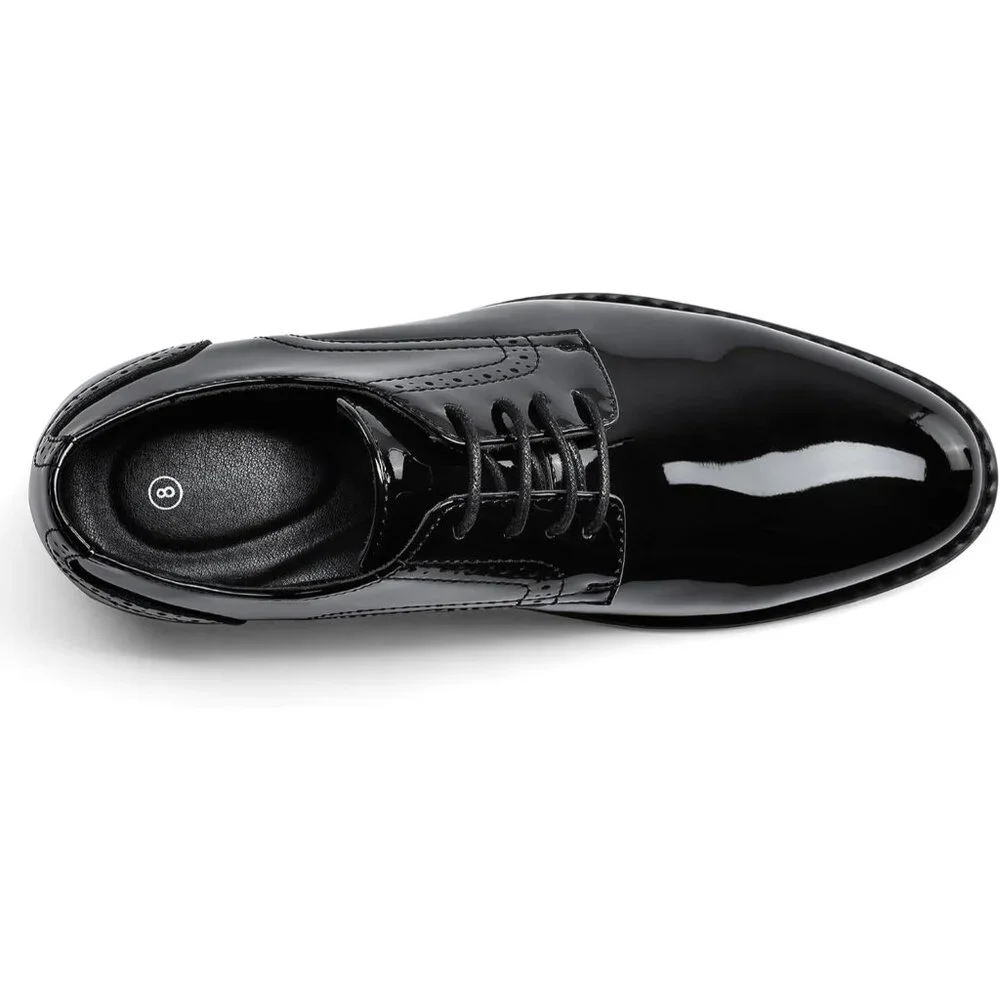 Men's Black Patent Shoes Formal Classic Business Lace up Oxford Shoes Wide Width
